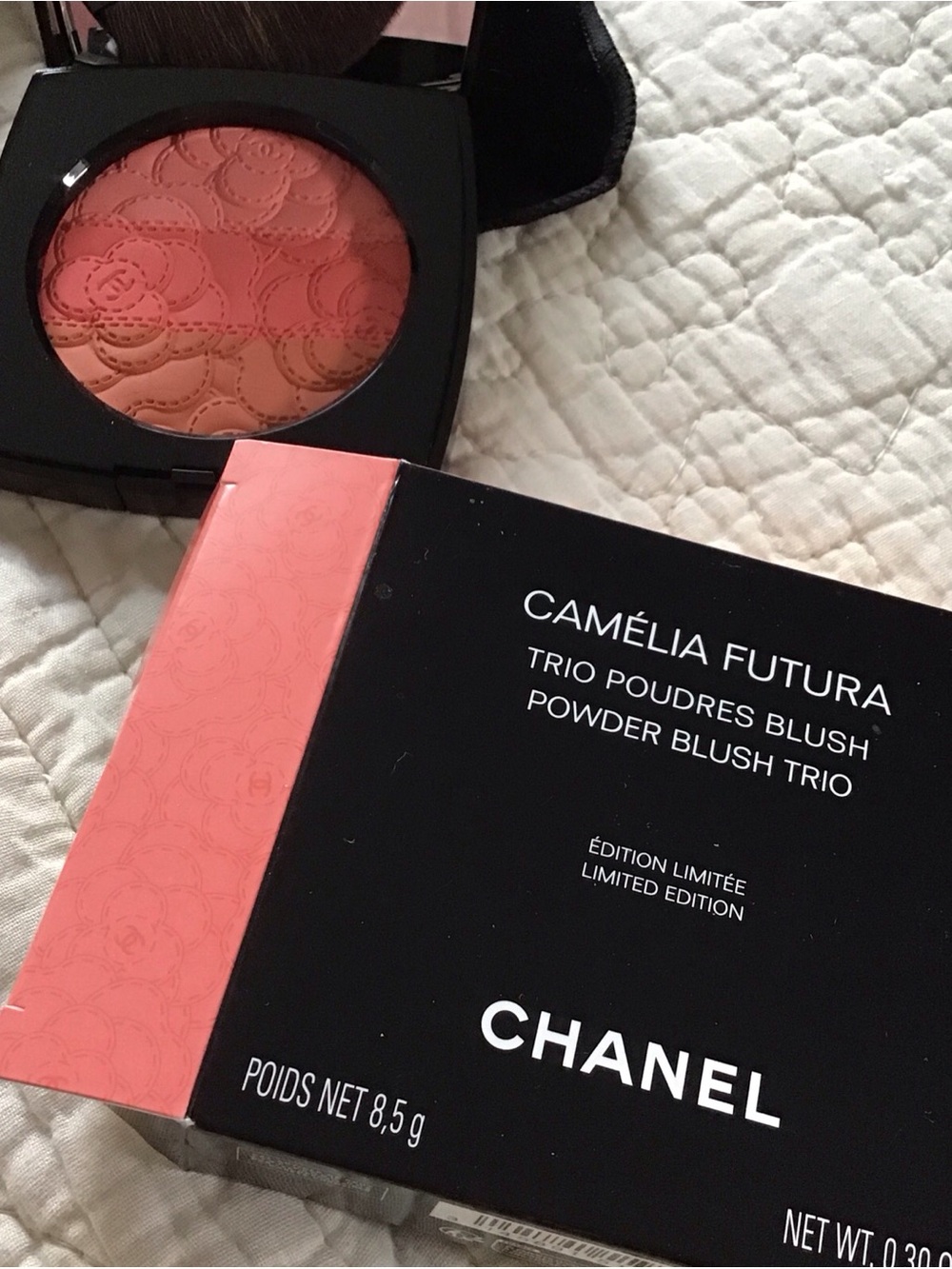 New CHANEL Limited Edition Camélia Futura Powder Blush Trio — Coral to Peach